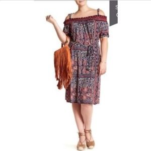 LUCKY BRAND Dress 2X Boho Peasant Red White Blue